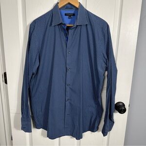 Banana Republic men's dress shirt, blue with aqua and white dots, slim fit, Lg